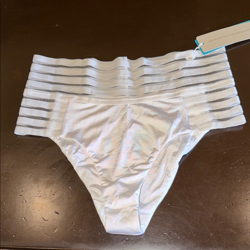 Beach Bunny White Sheer-Strip High Waist Bikini Bottoms